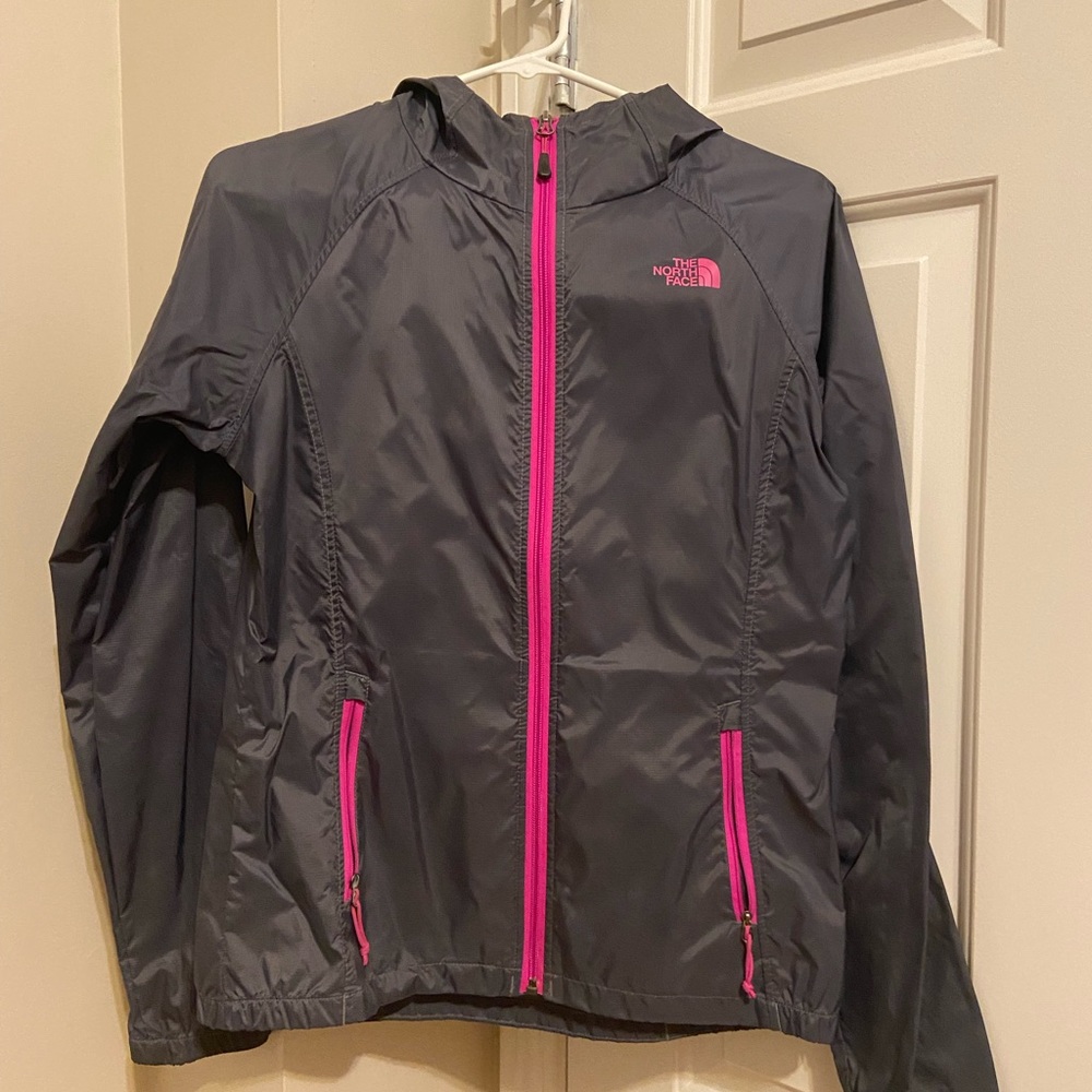 North Face Gray Light Rain Jacket With Pink Zipper Size Small